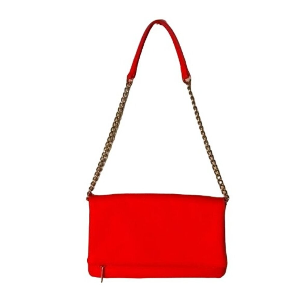 Express‎ Coral Fold Over Purse with Silver Chain Strap/Hardware